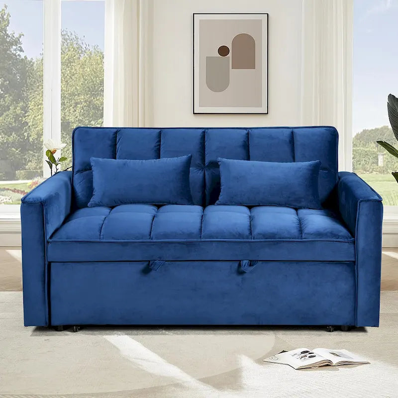 Causeuse futon moderne en velours avec dossier inclinable et poches, 2 places ??Gris foncé / Gris clair / Bleu / Noir