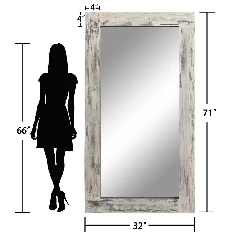 Miroir pleine longueur mural rectangulaire en bois massif marron 71x31 pouces, d'occasion, sans support de fixation