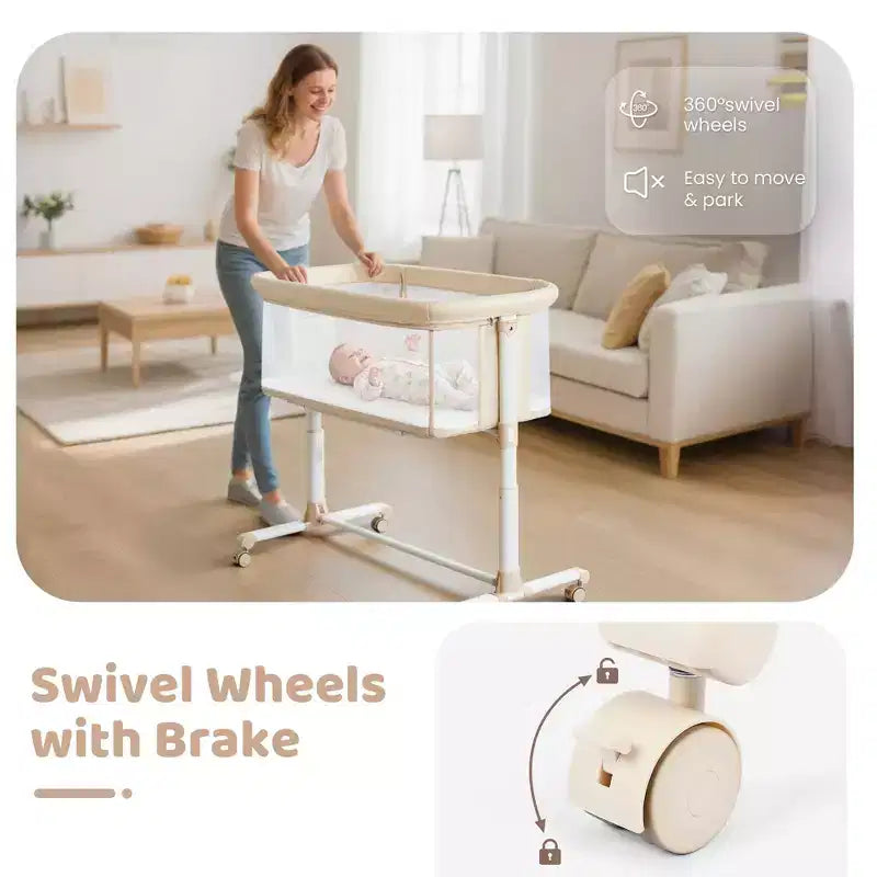 Berceau cododo à roulettes – Beige / Gris / Rose, pour 1 bébé