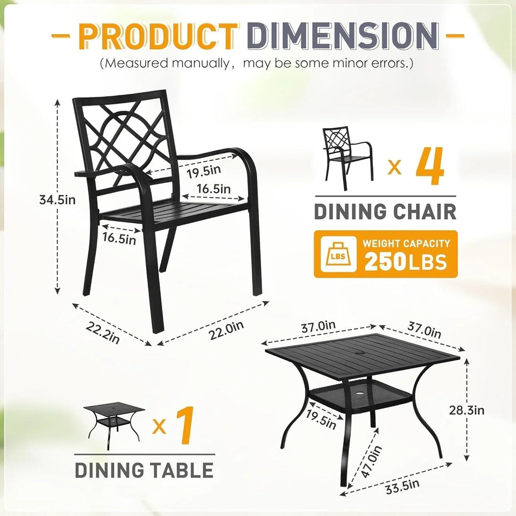 SUNCROWN Salon de jardin 5/7 pièces en acier avec table à lattes métalliques et chaises empilables Structure thermolaquée