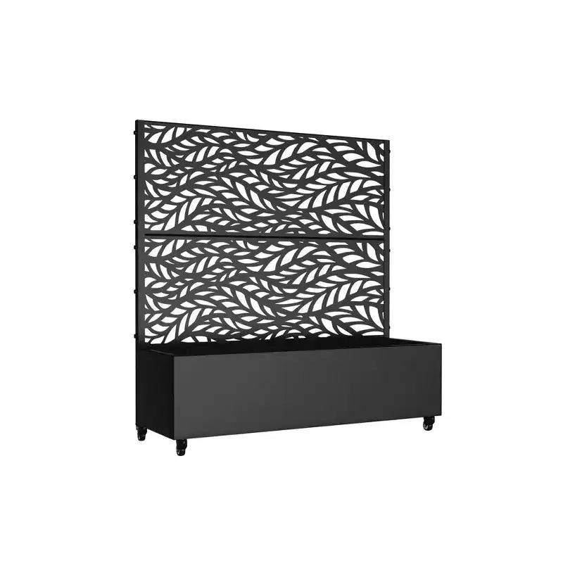 MAYEERTY Jardinière avec treillis en fer noir, persienne classique Helen Street 01, style combiné 72x47x16 pouces, ensemble de 3 pièces