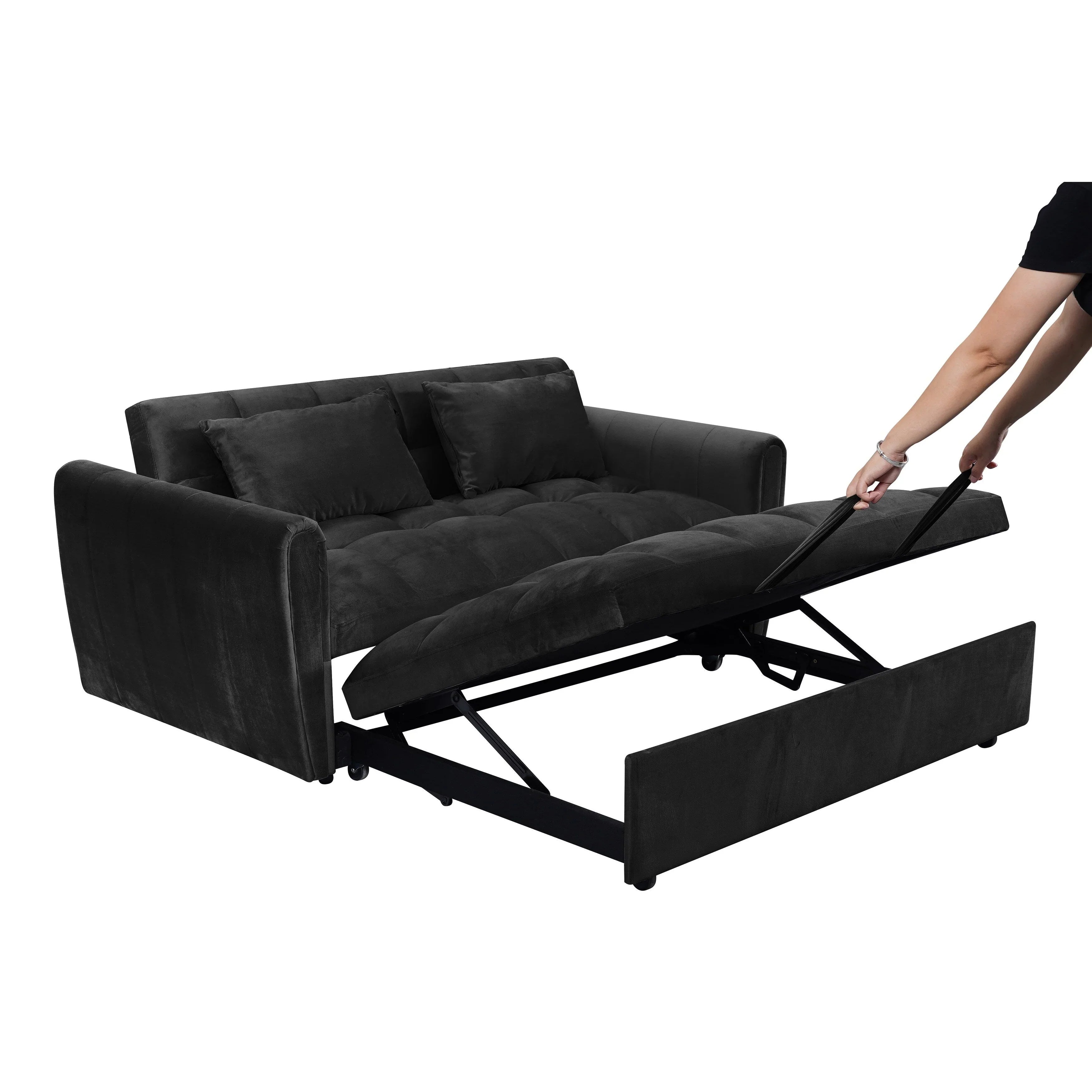 64,96 Canapé-lit convertible 3-en-1 en velours avec dossier réglable, poche de rangement et capacité de poids de 227 kg