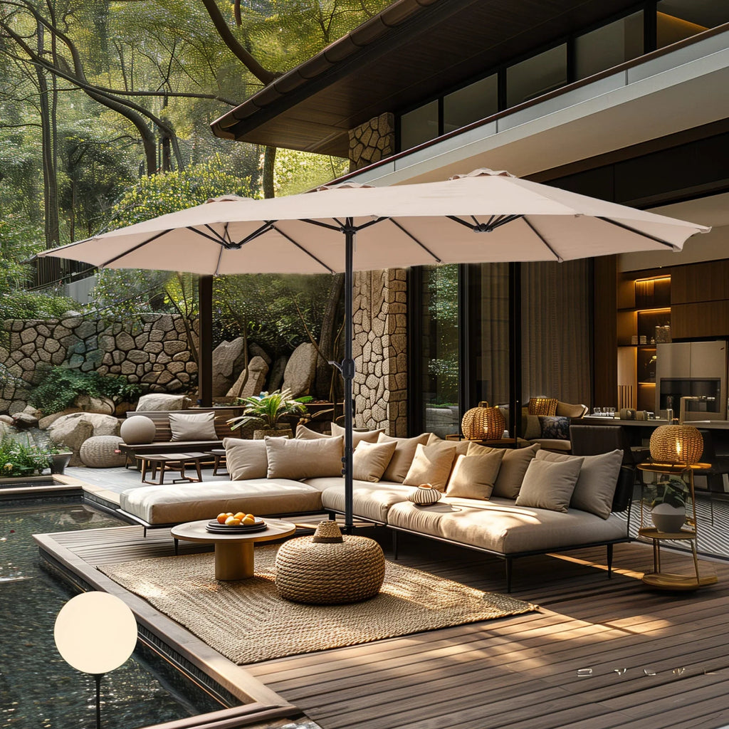 MAISON ARTS Grand Parasol Double Face de 4,5 m avec Base Incluse pour Patio
