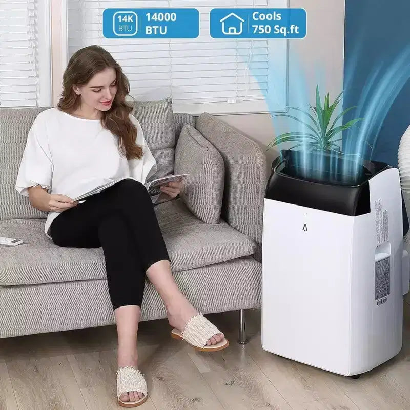 Climatiseur GustoWave 14000 BTU avec télécommande, unité de climatisation portable pour pièces jusqu'à 70 m², blanc/noir