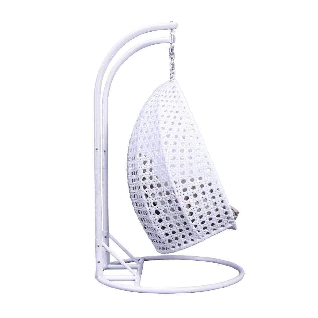 LeisureMod Fauteuil suspendu œuf 2 places avec support - Balançoire / hamac de patio en rotin osier pour extérieur/intérieur avec coussins
