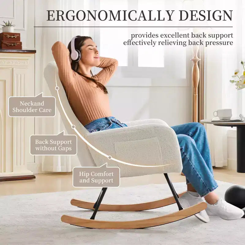 Fauteuil à bascule pour chambre d'enfant, Fauteuil à bascule pour salon pour l'allaitement, Fauteuils d'appoint confortables pour chambre à coucher, Fauteuils rembourrés en peluche Teddy pour l'intérieur