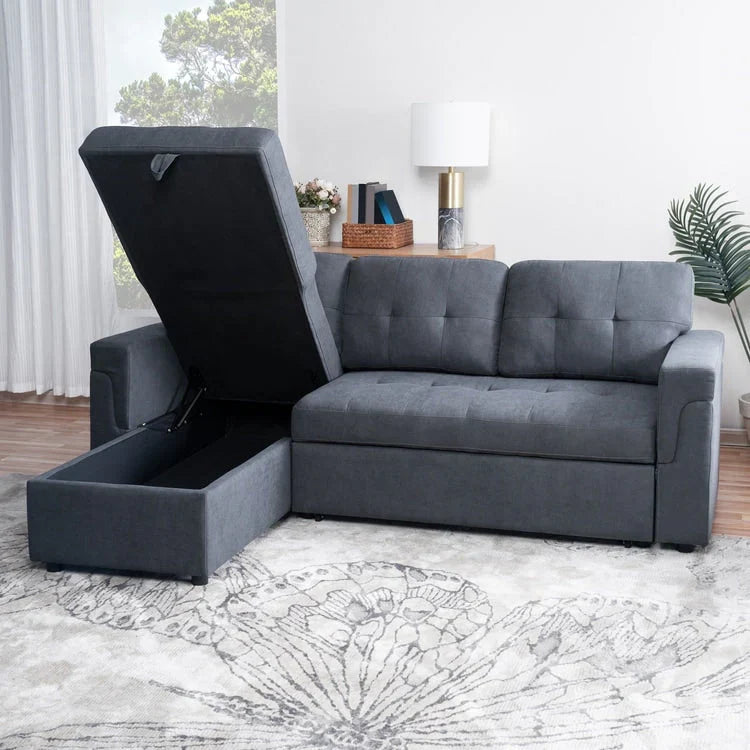 Canapé d'angle réversible convertible avec lit gigogne, méridienne de rangement et pieds durables