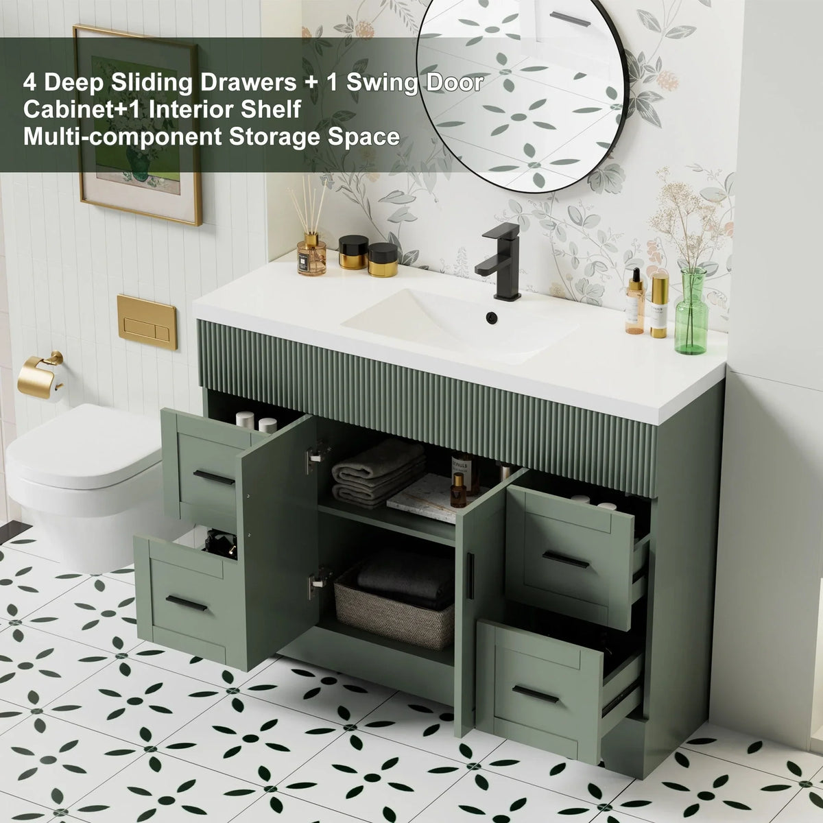 Meuble-lavabo de salle de bain Wavy Line 30/36/48 avec évier et robinet
