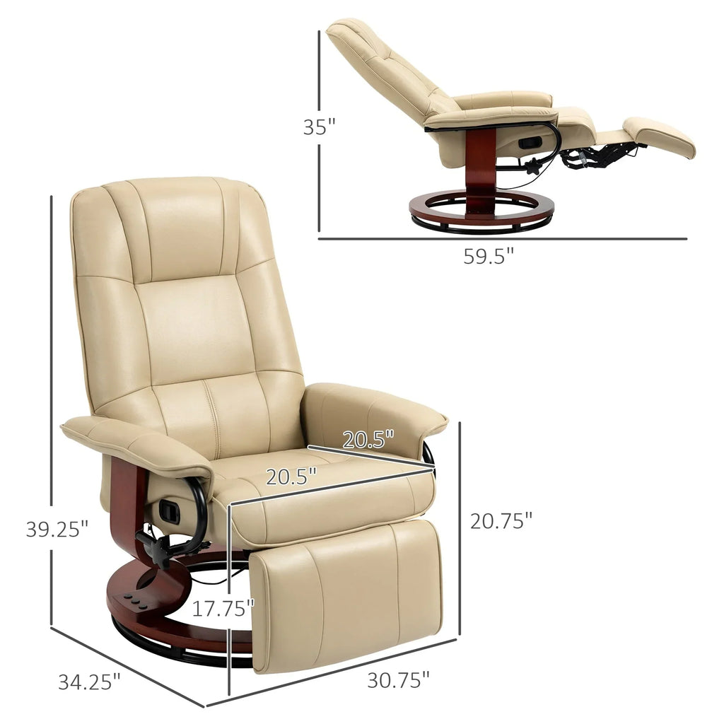 Fauteuil inclinable manuel pivotant en similicuir HomCom avec repose-pieds confortable et relaxant