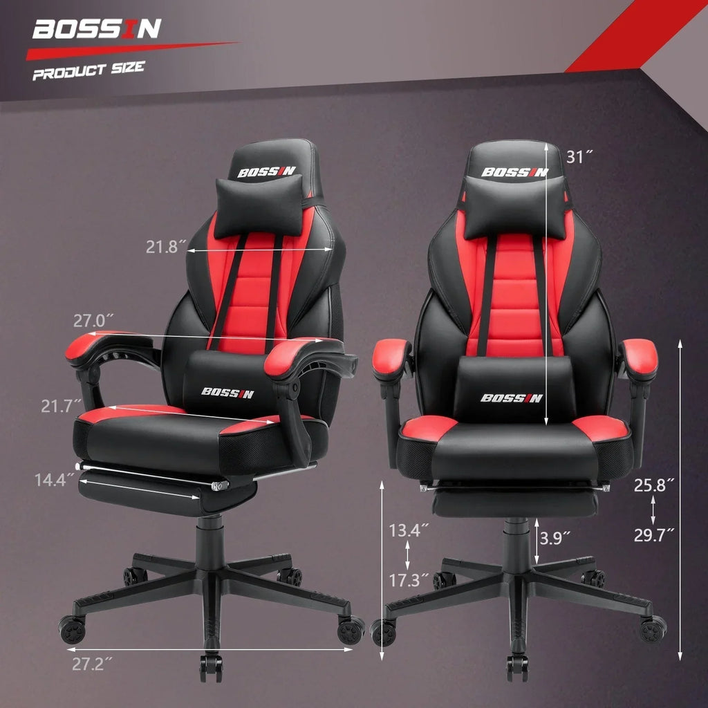Chaise de jeu style course BOSSIN, fauteuil gamer grande taille 300 lb, chaise d'ordinateur à dossier haut