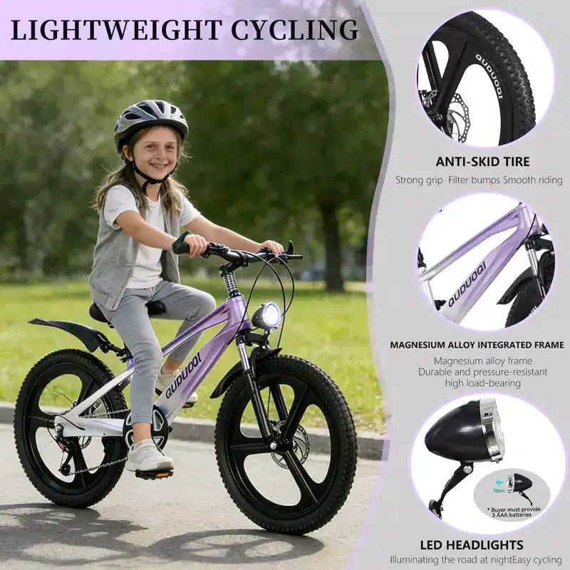 VTT NAYSAYE 20 pouces pour enfants avec transmission à 7 vitesses et cadre en alliage de magnésium pour garçons et filles âgés de 8 à 12 ans, 57.09*21.65*29.92