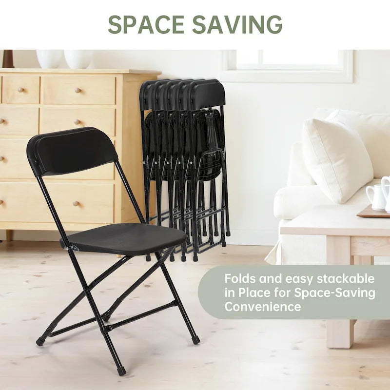 Chaise pliante en plastique, lot de 10, capacité de 158 kg pour événements, bureau, mariage, fête, pique-nique, cuisine, salle à manger
