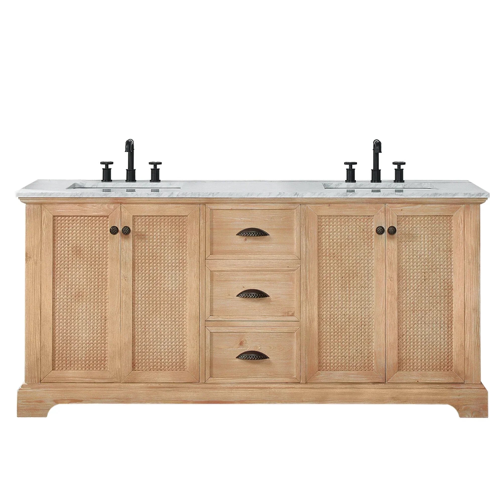 Meuble sous-vasque Hervas avec plateau en marbre naturel, sans miroir