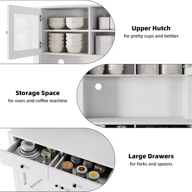 Armoire de cuisine avec support pour micro-ondes, armoire de type « hutch » avec buffet et étagères réglables, pour la cuisine et la salle à manger