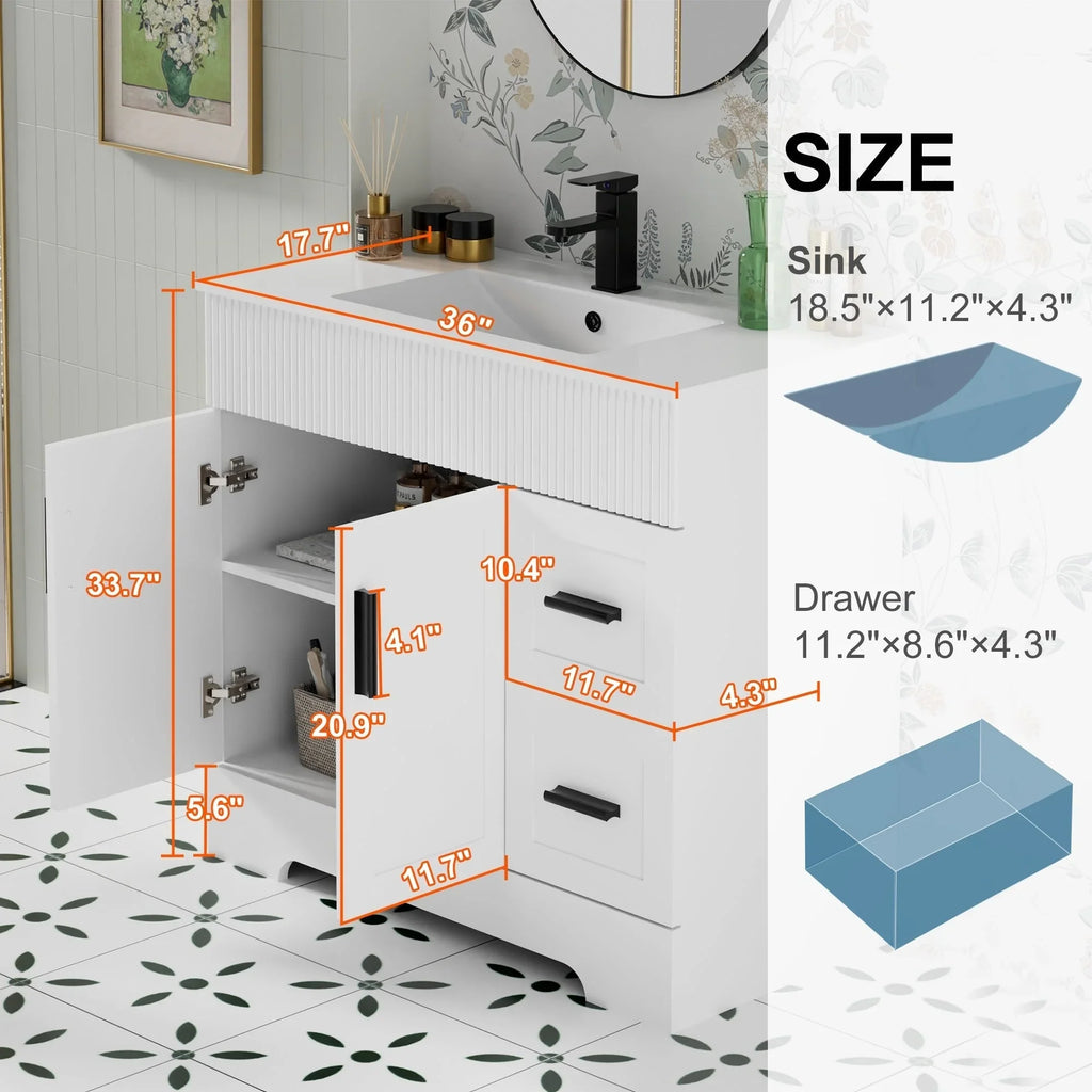 Meuble-lavabo de salle de bain Wavy Line 30/36/48 avec évier et robinet