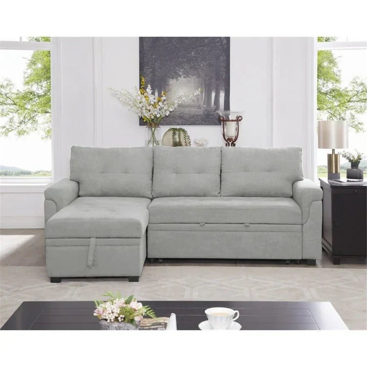 Canapé d'angle réversible convertible avec lit gigogne, méridienne de rangement et pieds durables