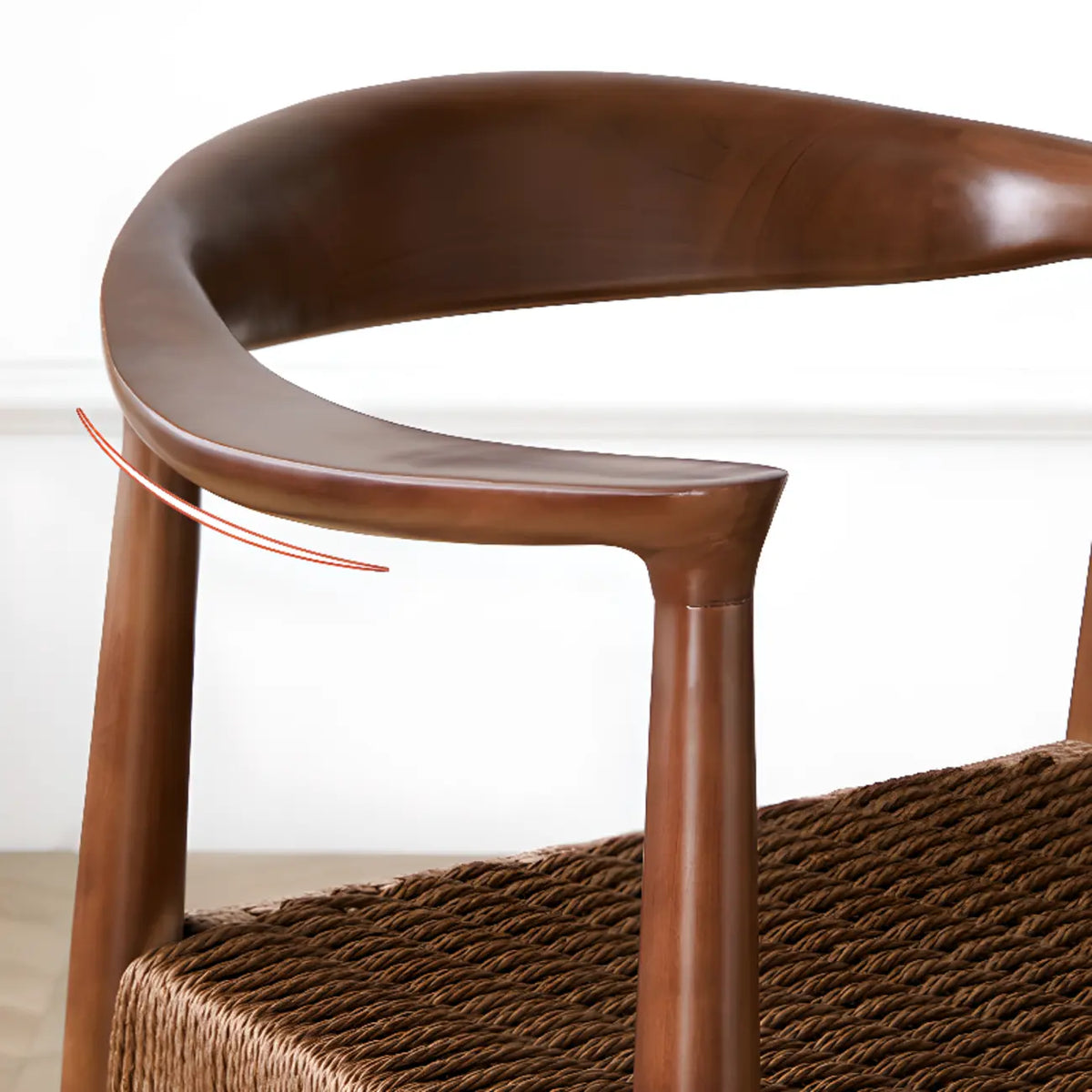 Chaise de salle à manger scandinave incurvée en bois tressé avec accoudoirs