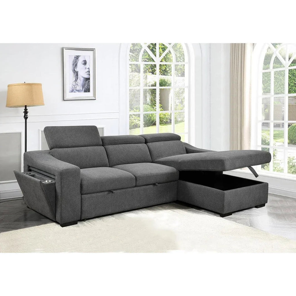 Roomfitters 103 Canapé sectionnel convertible avec méridienne de rangement, appuie-têtes réglables, canapé d'angle en L avec fonction couchage, gris foncé