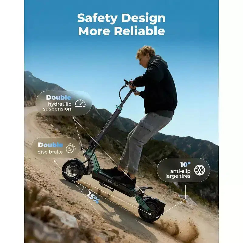 Trottinette électrique ECOLEAP L7 pour adultes, moteur de crête de 1500W, 45 km/h, autonomie de 80 km, double suspension, freins à disque avant et arrière, UL