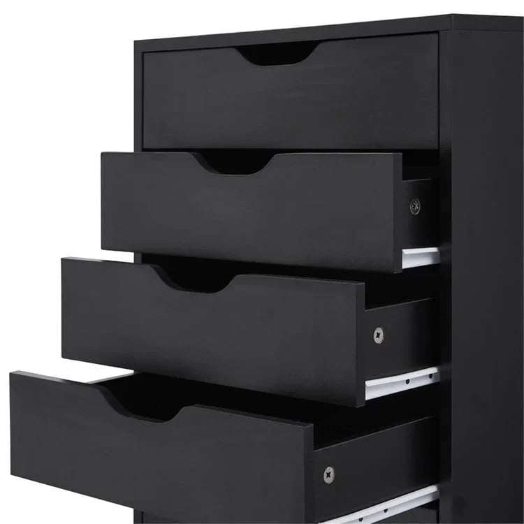 Étroite commode en bois à 9 tiroirs coulissants et étagère de rangement supérieure