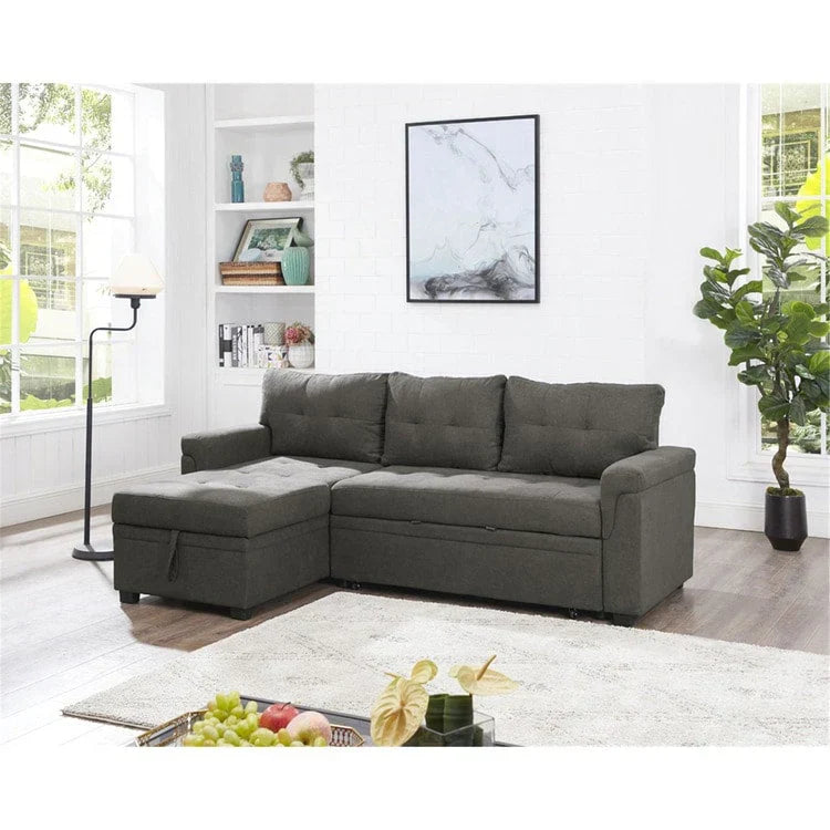 Canapé d'angle réversible convertible avec lit gigogne, méridienne de rangement et pieds durables