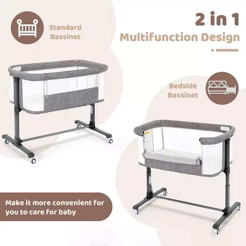 Berceau cododo à roulettes – Beige / Gris / Rose, pour 1 bébé