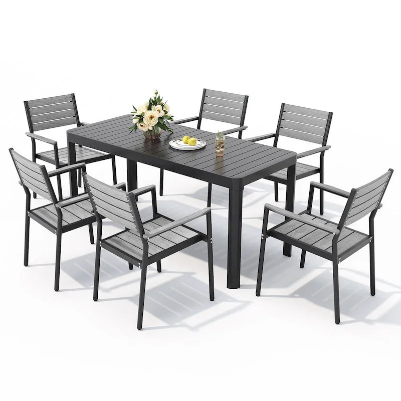 Ensemble de salle à manger extérieur 5/7 pièces en aluminium avec chaises empilables et table extensible