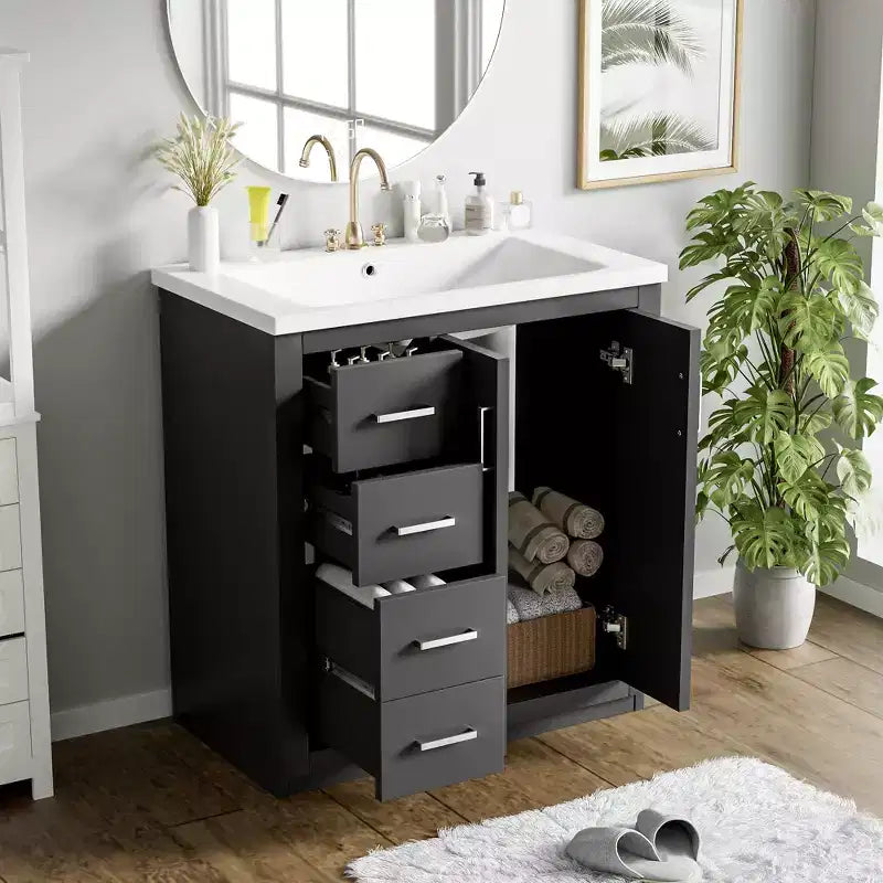 Meuble-lavabo simple de 30 po avec armoire et 3 tiroirs – Noir / Bleu / Vert / Indigo / Blanc