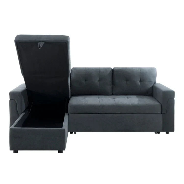 Canapé d'angle réversible convertible avec lit gigogne, méridienne de rangement et pieds durables