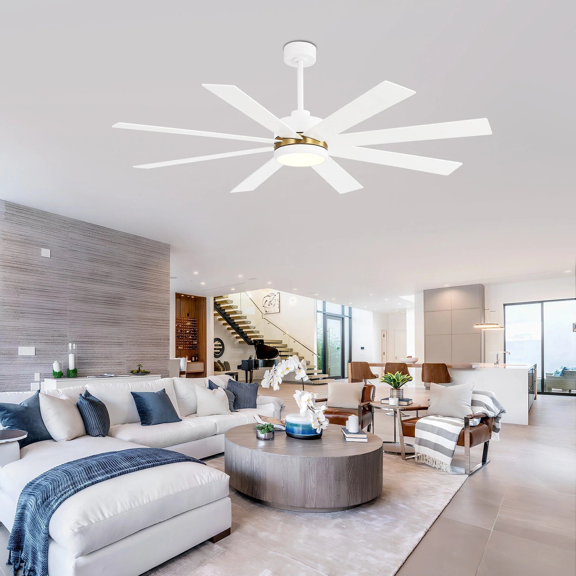 Ventilateur de plafond de 65 pouces à 8 pales noires avec lumière LED et télécommande