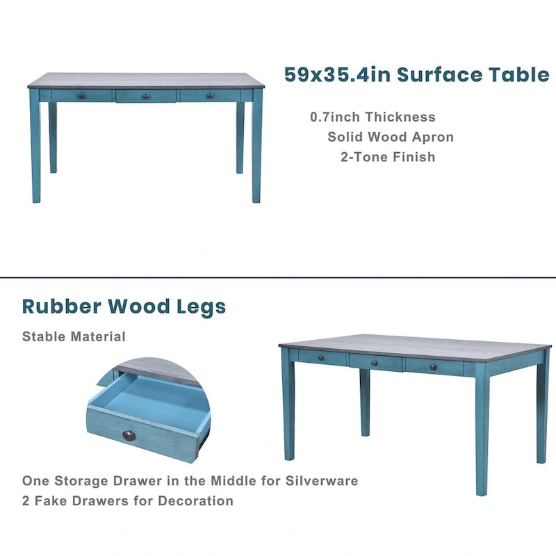 Ensemble de salle à manger 6 pièces en bois avec 4 chaises et un banc, table avec tiroir