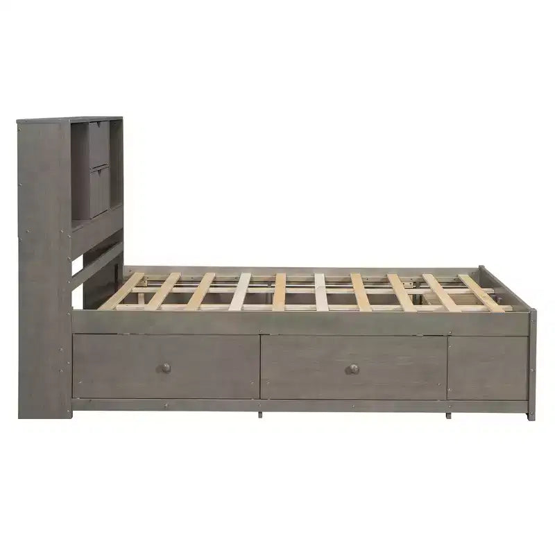 Lit plateforme de taille Queen avec étagère de rangement et 8 tiroirs, montage facile