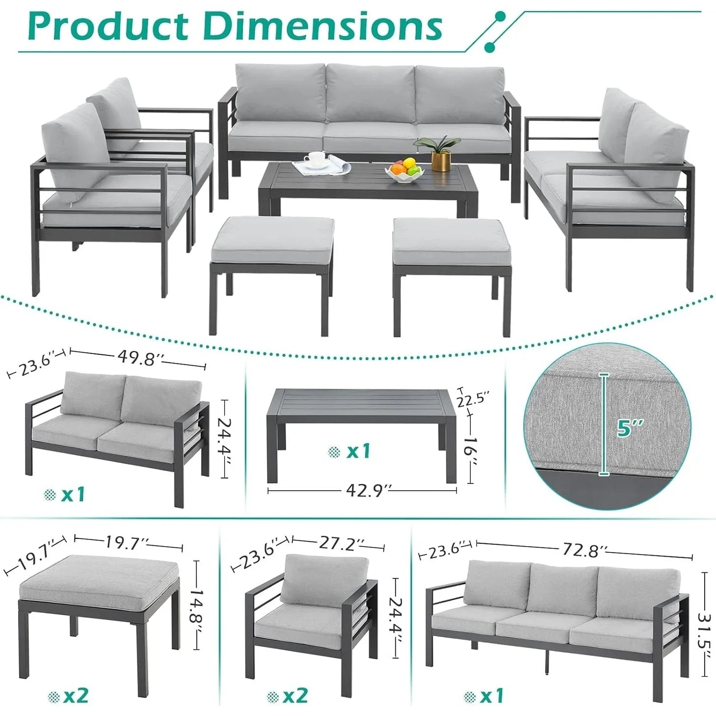AECOJOY Ensemble de 7 Meubles de Jardin en Aluminium pour Extérieur