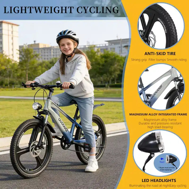 VTT NAYSAYE 20 pouces pour enfants avec transmission à 7 vitesses et cadre en alliage de magnésium pour garçons et filles âgés de 8 à 12 ans, 57.09*21.65*29.92