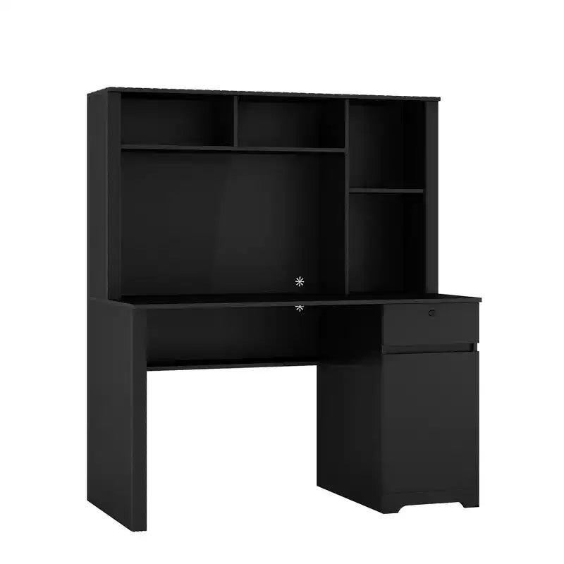 Bureau informatique moderne de 130 cm avec huche et étagère, bureau avec grand rangement, bureau d'écriture pour l'étude, salle de lecture