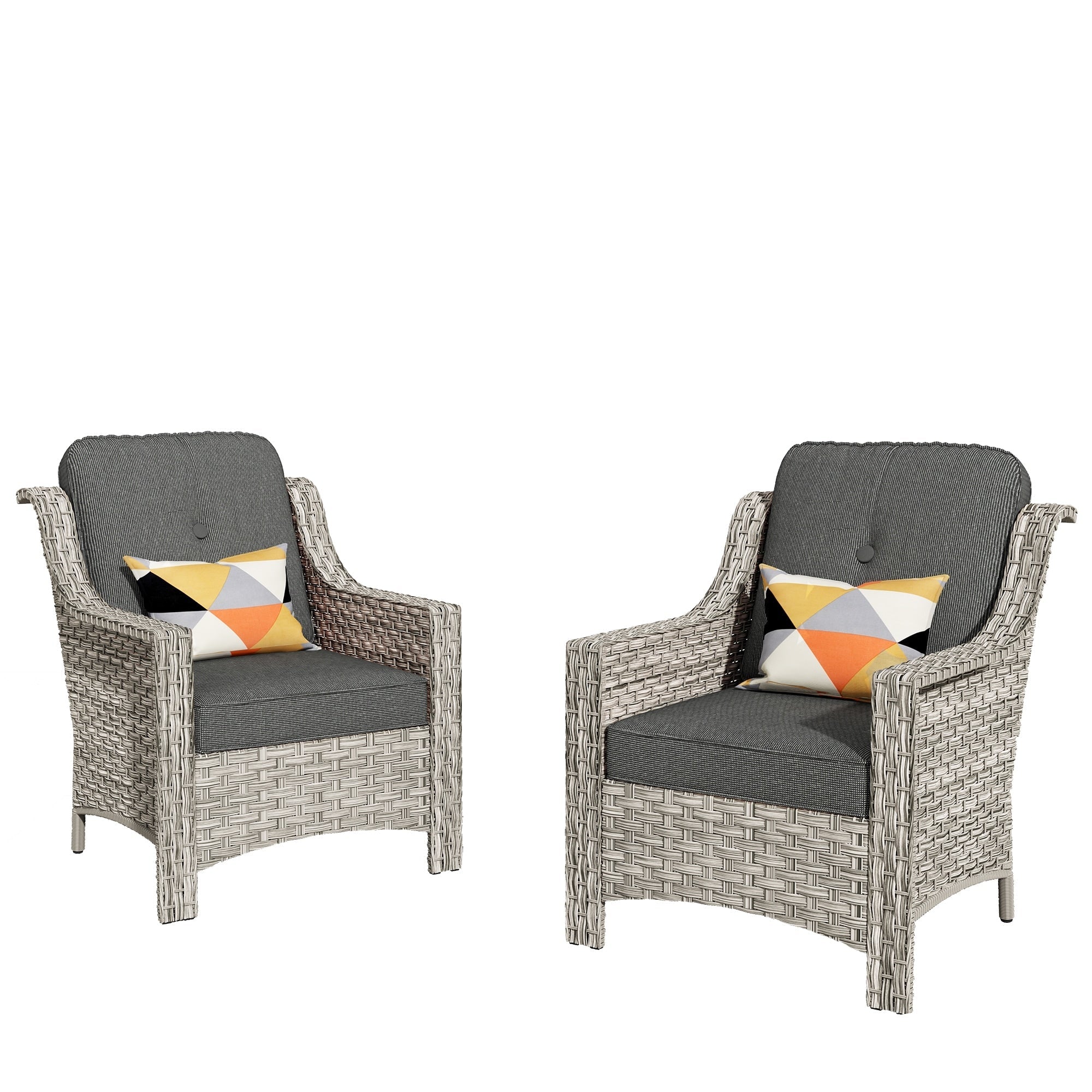 HOOOWOOO Ensemble de 2 chaises de patio extérieures en osier et rotin à dossier haut