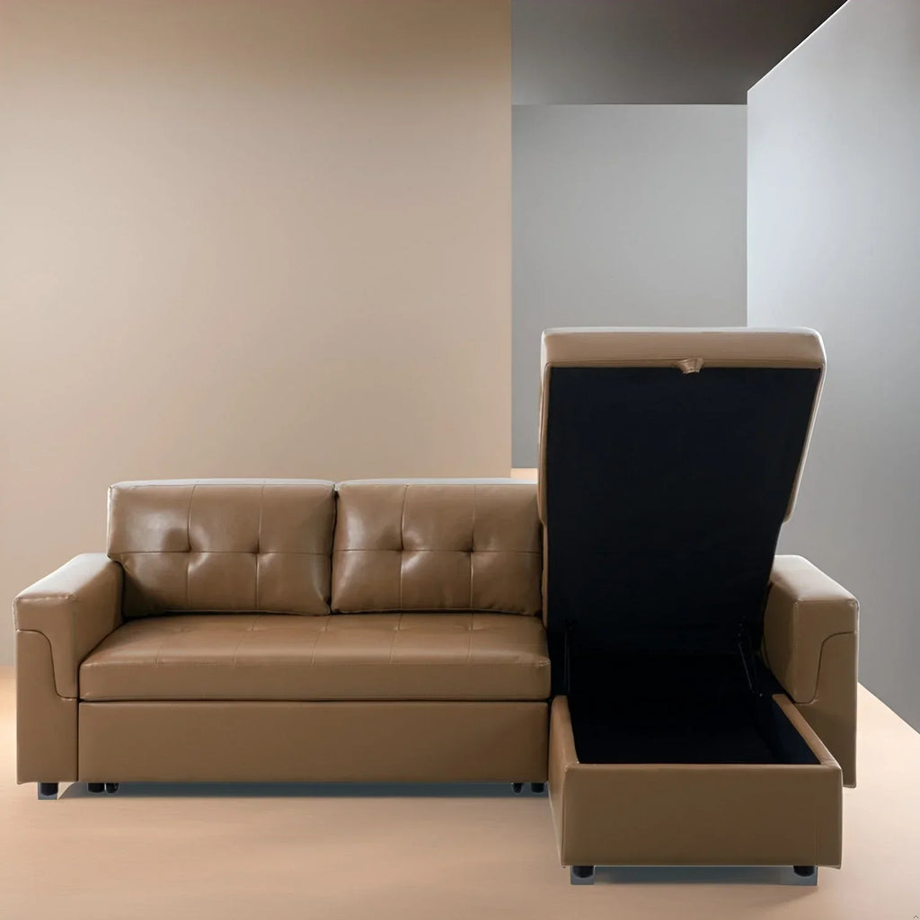 Canapé d'angle réversible convertible avec lit gigogne, méridienne de rangement et pieds durables