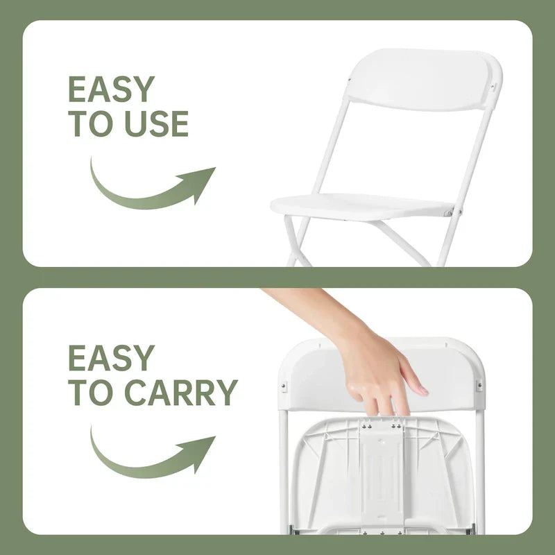Chaise pliante en plastique, lot de 10, capacité de 158 kg pour événements, bureau, mariage, fête, pique-nique, cuisine, salle à manger