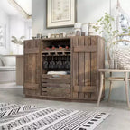 Plank-Style Dining Buffet with Wine Rack, Stemware Rack and Removable Crate - Reclaimed Oak, 47.2"W