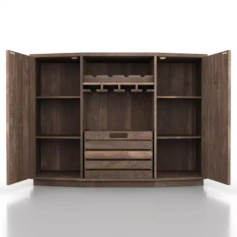 Plank-Style Dining Buffet with Wine Rack, Stemware Rack and Removable Crate - Reclaimed Oak, 47.2"W