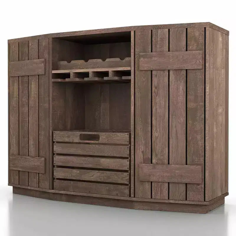 Plank-Style Dining Buffet with Wine Rack, Stemware Rack and Removable Crate - Reclaimed Oak, 47.2"W