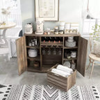 Plank-Style Dining Buffet with Wine Rack, Stemware Rack and Removable Crate - Reclaimed Oak, 47.2"W