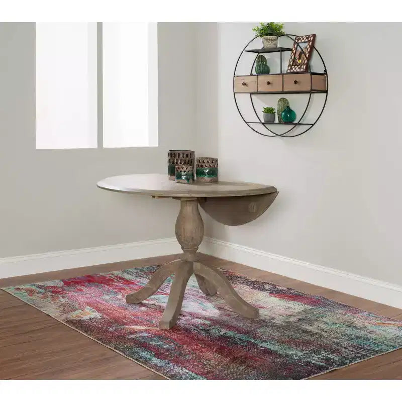 Torino Round Drop-Leaf Dining Table with Pedestal Base - Rustic Grey Wash, Seats 2–4