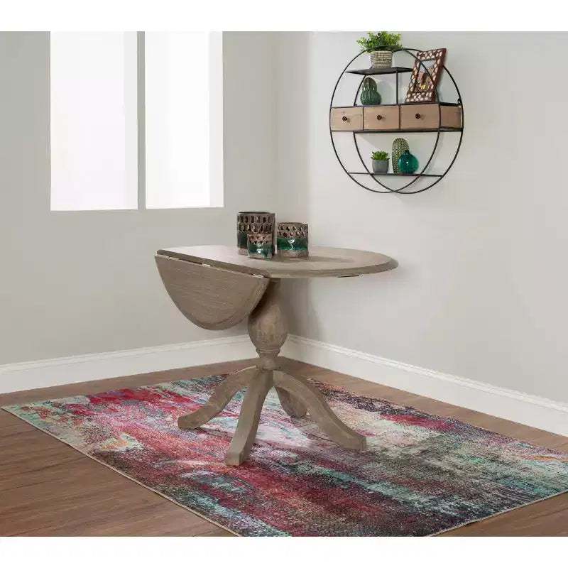Torino Round Drop-Leaf Dining Table with Pedestal Base - Rustic Grey Wash, Seats 2–4