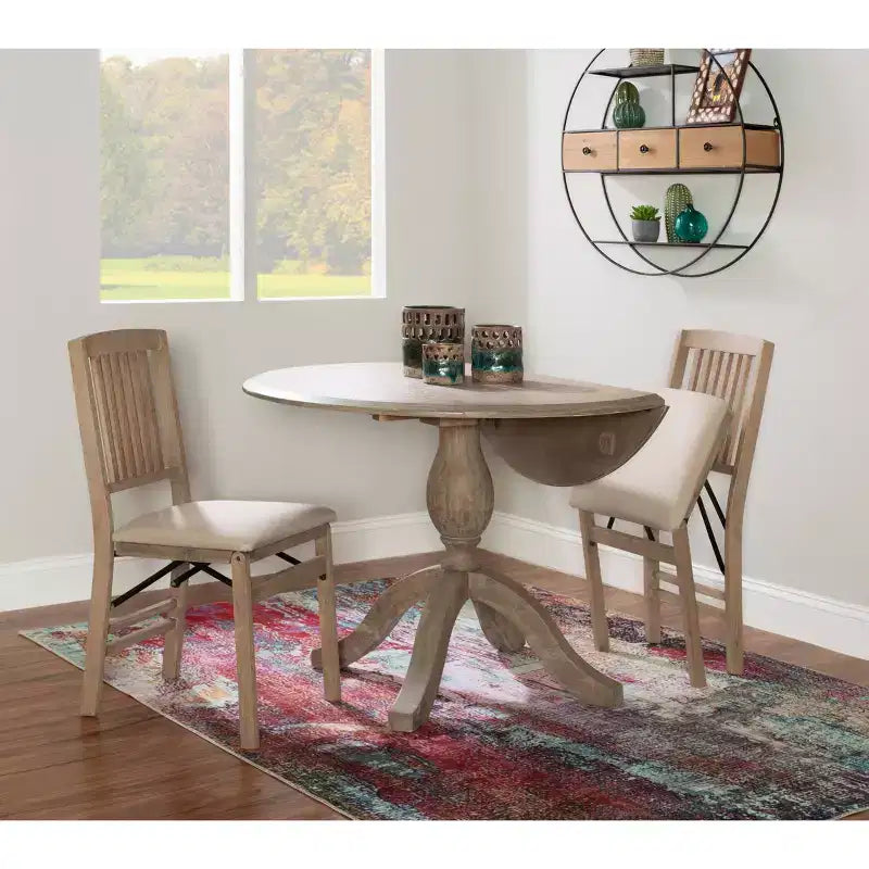 Torino Round Drop-Leaf Dining Table with Pedestal Base - Rustic Grey Wash, Seats 2–4