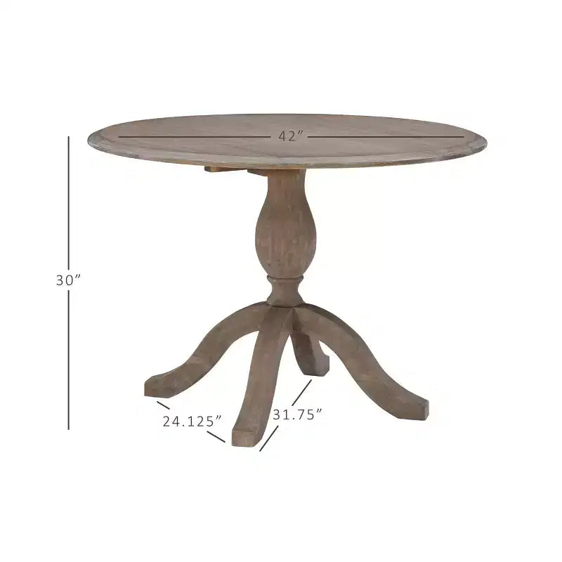 Torino Round Drop-Leaf Dining Table with Pedestal Base - Rustic Grey Wash, Seats 2–4