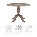 Torino Round Drop-Leaf Dining Table with Pedestal Base - Rustic Grey Wash, Seats 2–4