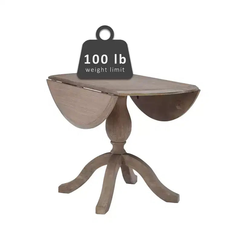 Torino Round Drop-Leaf Dining Table with Pedestal Base - Rustic Grey Wash, Seats 2–4