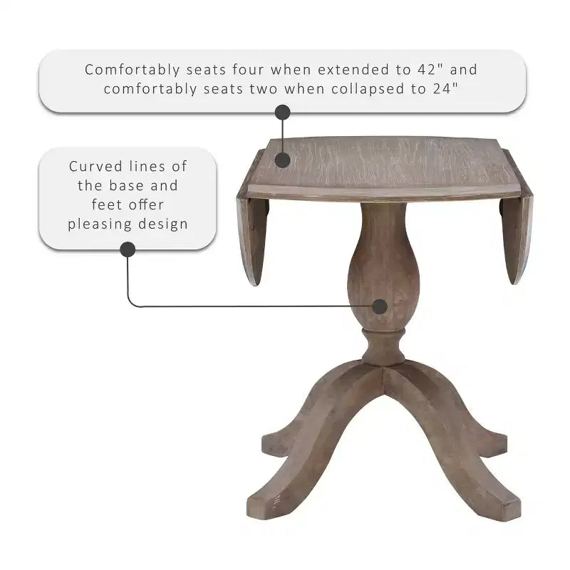 Torino Round Drop-Leaf Dining Table with Pedestal Base - Rustic Grey Wash, Seats 2–4