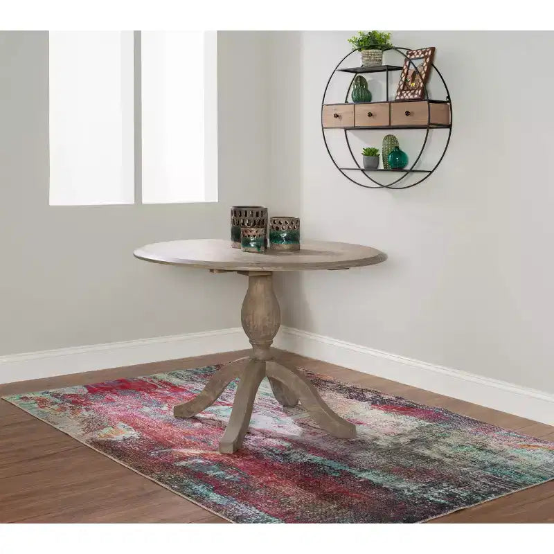 Torino Round Drop-Leaf Dining Table with Pedestal Base - Rustic Grey Wash, Seats 2–4